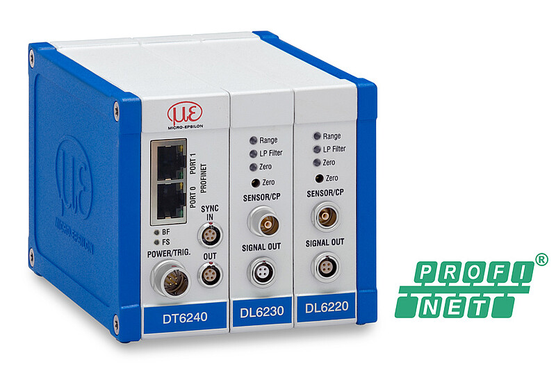 מערכת מדידה קיבולית סטנדרטית עם PROFINET: בקר DT6240 עם מודולטורים DL6220 ו־DL6230