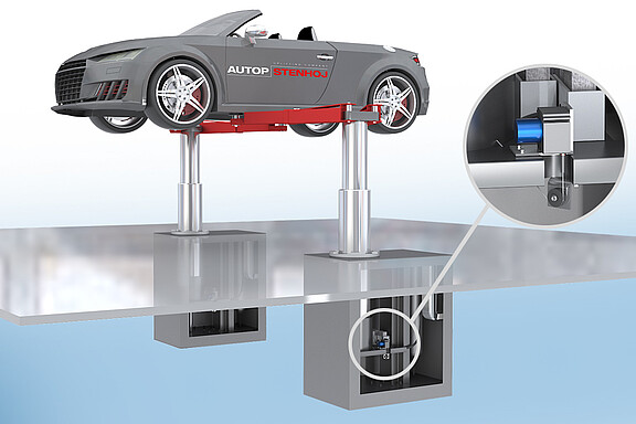 Synchronization monitoring of telescopic platforms by draw-wire sensors